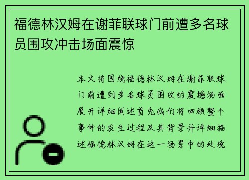 福德林汉姆在谢菲联球门前遭多名球员围攻冲击场面震惊